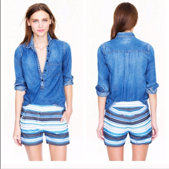 J. Crew Pants - J Crew Blue Chevron Zigzag Textured Shorts